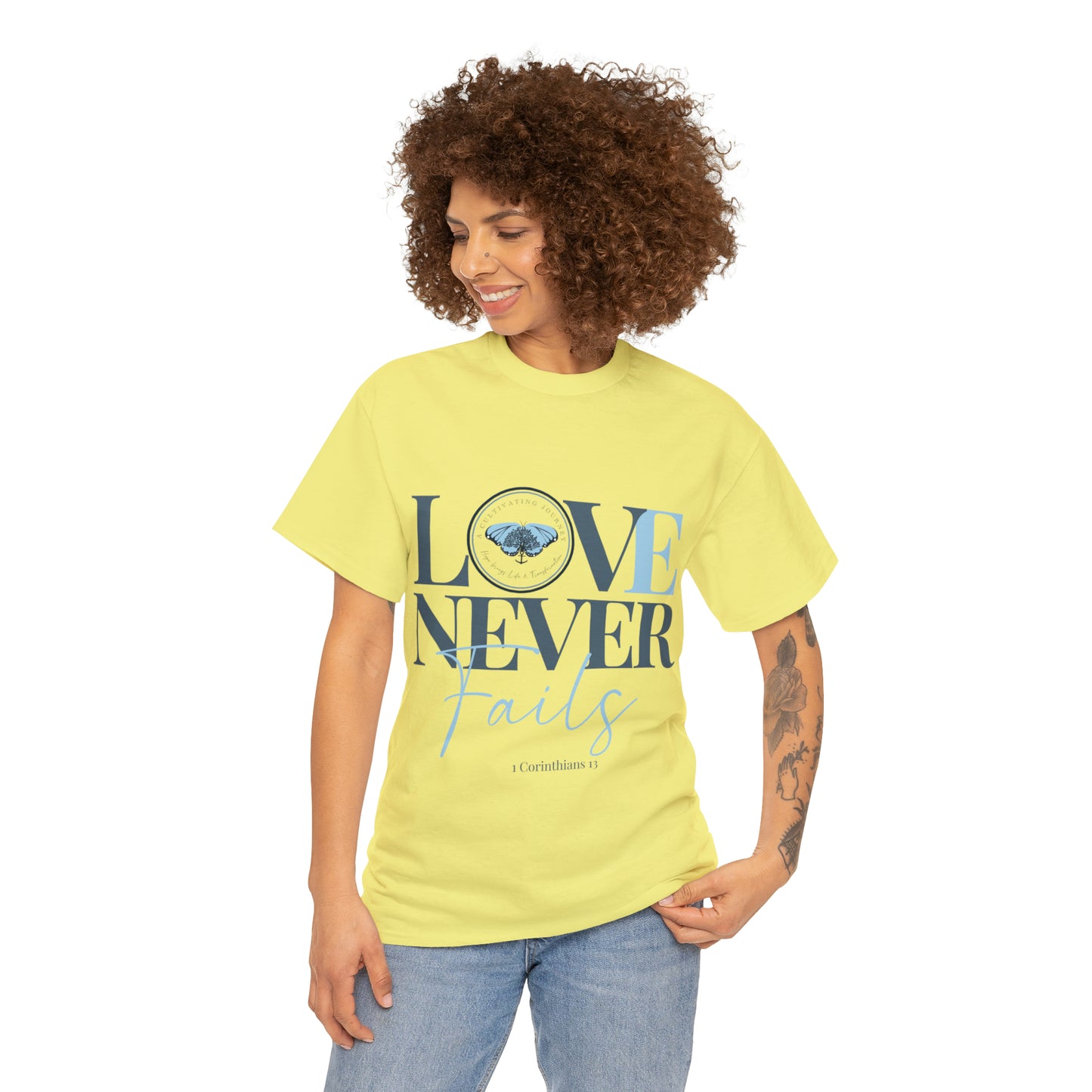 Love Never Fails ~ Comfy Cotton Tee/T-shirt ~ Inspirational tee ~ Christian tee ~ Motivational tee ~ A Cultivating Journey