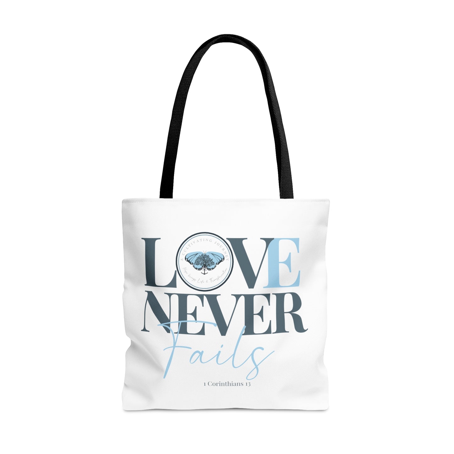 A Cultivating Journey Tote Bag ~ Love Never Fails ~ Inspirational gifts ~ Motivational gifts ~ Christian gifts