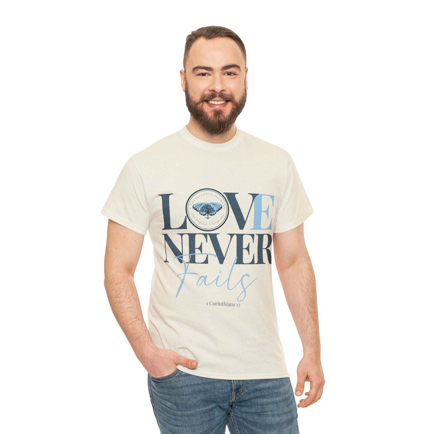 Love Never Fails ~ Comfy Cotton Tee/T-shirt ~ Inspirational tee ~ Christian tee ~ Motivational tee ~ A Cultivating Journey