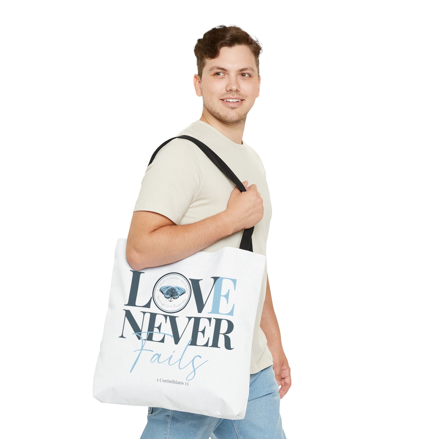 A Cultivating Journey Tote Bag ~ Love Never Fails ~ Inspirational gifts ~ Motivational gifts ~ Christian gifts