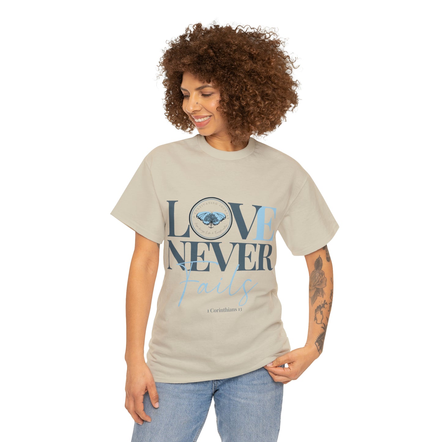 Love Never Fails ~ Comfy Cotton Tee/T-shirt ~ Inspirational tee ~ Christian tee ~ Motivational tee ~ A Cultivating Journey