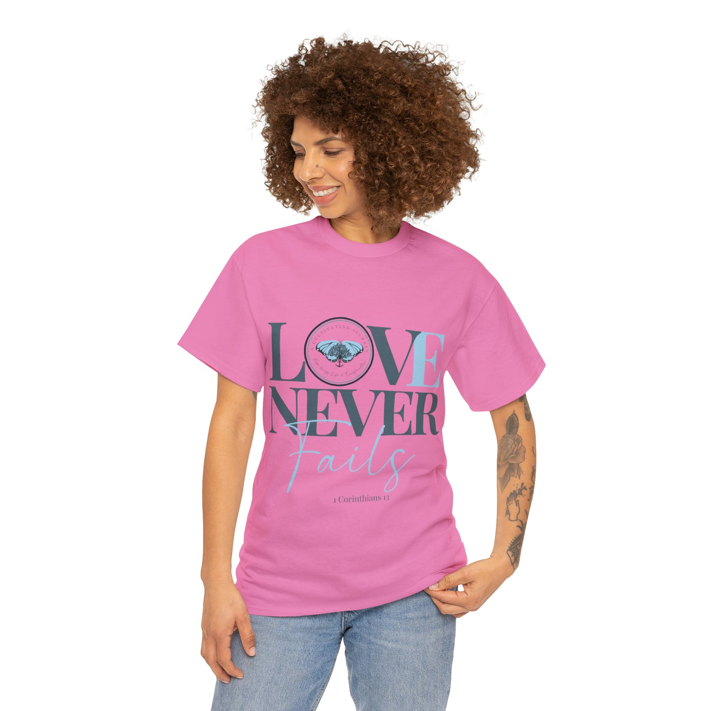 Love Never Fails ~ Comfy Cotton Tee/T-shirt ~ Inspirational tee ~ Christian tee ~ Motivational tee ~ A Cultivating Journey
