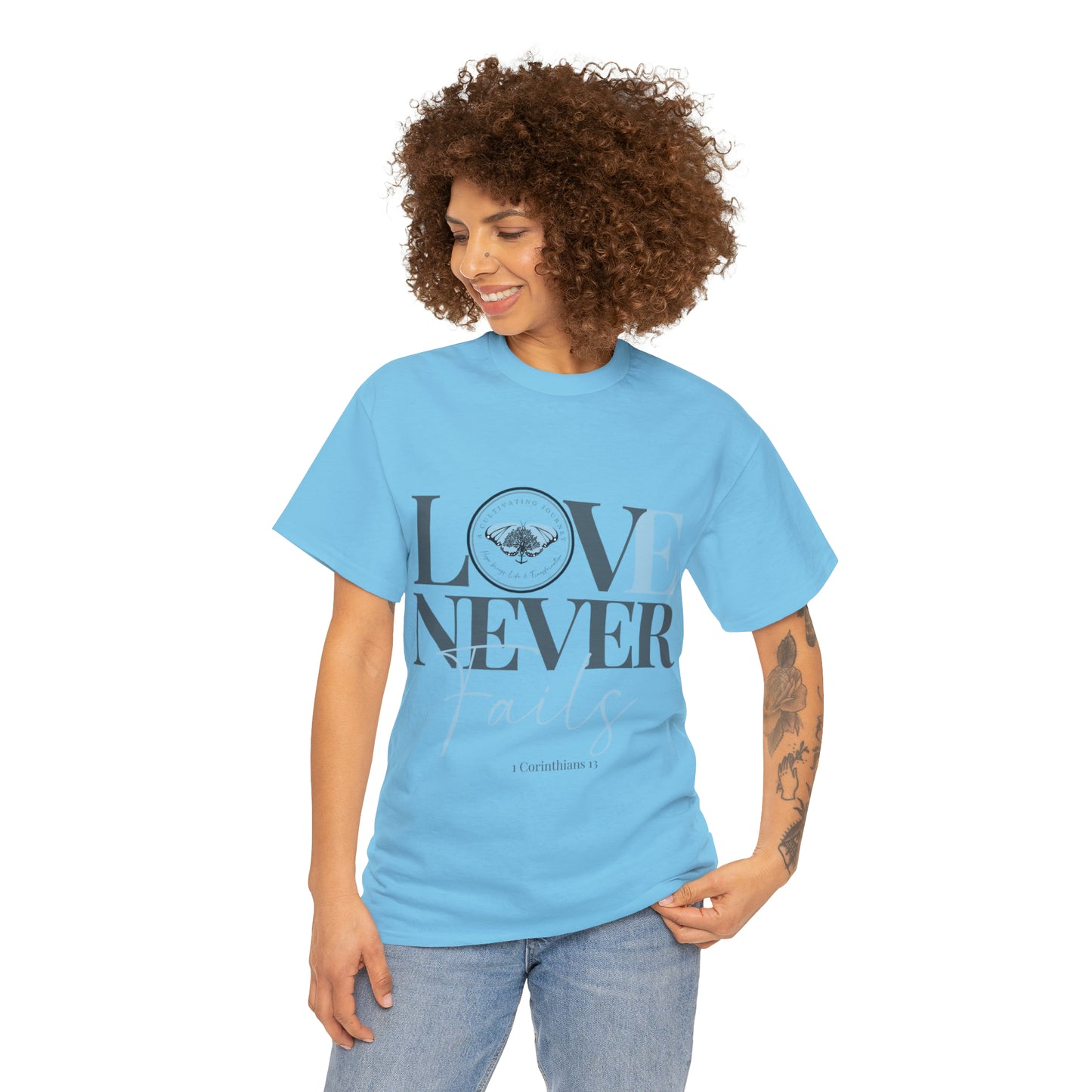 Love Never Fails ~ Comfy Cotton Tee/T-shirt ~ Inspirational tee ~ Christian tee ~ Motivational tee ~ A Cultivating Journey